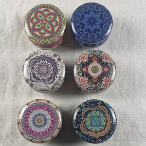 Candles in Colorful Mandala Decorative Tins - Set of 6 different scents